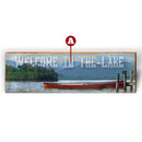 Personalized Lake Scene Wooden Welcome Sign | Wall Art Print on Real Wood | Customizable Lake Mountain Decor | Red Canoe