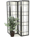 Black 4-Panel Room Divider Shoji Screen with Asian Floral Print
