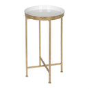 Gold Metal Round Nightstand End Table with Removable White Tray Top