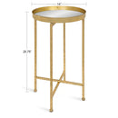 Gold Metal Round Nightstand End Table with Removable White Tray Top