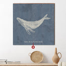 Coastal Humpback Whale Navy Wood Wall Art Print