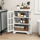 White Bathroom Storage Linen Cabinet with Adjustable Shelves and Glass Doors
