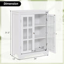 White Bathroom Storage Linen Cabinet with Adjustable Shelves and Glass Doors
