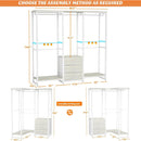 Heavy Duty White Metal Freestanding Garment Rack Closet Wardrobe with 3 Drawers