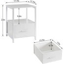 Set of 2 - Modern White Metal Wood Side End Table Nightstand with Storage Drawer