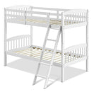 Twin over Twin Wooden Bunk Bed with Ladder in White Wood Finish