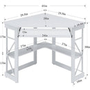 Corner Computer Desk with Keyboard Tray Storage Shelves in White