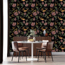 Flowers and Gold Fish Pattern Wallpaper