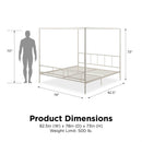 King size Modern Metal Canopy Bed Frame with Headboard and Footboard in White