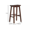 Set of 2 Farmhouse Bar Height Saddle Seat Barstools in Brown Walnut Wood Finish