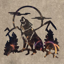 Wolf Howling with Trees, Moon and Cloud (