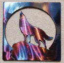 Wolf Howling on Hill in Square Metal Art (