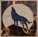 Wolf Howling on Hill in Square Metal Art (