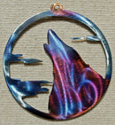 Wolf Howling with Clouds in Circle Metal Art (