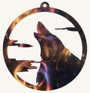 Wolf Howling with Clouds in Circle Metal Art (
