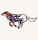 Wolf Running Cut Out and Flames Metal Art (