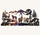 Wolf Pack with Mountains, Trees and Moon Metal Art Sculpture (