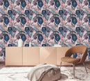 Modish Pink Wallpaper with Exotic Leaves Vogue