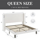 Queen size White Velvet Upholstered Platform Bed Frame with Wingback Headboard