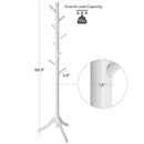 Modern Solid Wood Coat Rack in White Finish with 8 Hooks