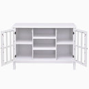 White Wood Sofa Table Console Cabinet with Tempered Glass Panel Doors