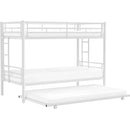 White Metal Twin over Twin Bunk Bed with Twin size Roll-Out Trundle Bed Frame