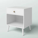 Mid-Century Modern Bedroom 1-Drawer Nightstand End Table in White Wood Finish