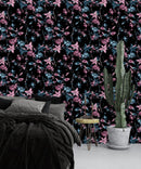 Modish Pink Flowers on Dark Wallpaper