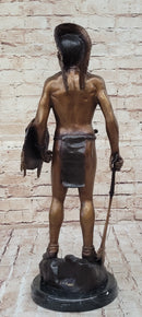 Native American Indian Warrior Bronze Metal Statue Sculpture on Marble Base CM Russell