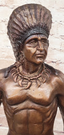 Native American Indian Warrior Bronze Metal Statue Sculpture on Marble Base CM Russell