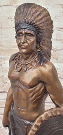 Native American Indian Warrior Bronze Metal Statue Sculpture on Marble Base CM Russell