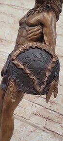 Native American Indian Warrior Bronze Metal Statue Sculpture on Marble Base CM Russell