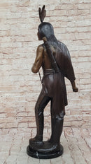 Native American Indian Chief Hiawatha Bronze Statue Sculpture Figure on Marble Base