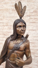 Native American Indian Chief Hiawatha Bronze Statue Sculpture Figure on Marble Base