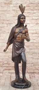 Native American Indian Chief Hiawatha Bronze Statue Sculpture Figure on Marble Base