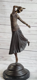 Art Deco Russian Dancer Girl Chiparus Bronze Statue Sculpture Decor Marble Base
