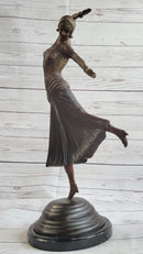 Art Deco Russian Dancer Girl Chiparus Bronze Statue Sculpture Decor Marble Base
