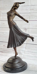 Art Deco Russian Dancer Girl Chiparus Bronze Statue Sculpture Decor Marble Base