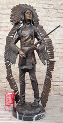 Native American Indian Warrior w/ Rifle Bronze Statue Sculpture Western Decor