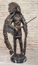 Native American Indian Warrior w/ Rifle Bronze Statue Sculpture Western Decor