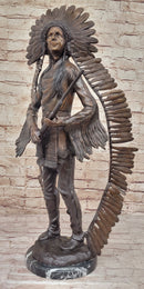 Native American Indian Warrior w/ Rifle Bronze Statue Sculpture Western Decor