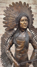 Native American Indian Warrior w/ Rifle Bronze Statue Sculpture Western Decor