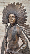 Native American Indian Warrior w/ Rifle Bronze Statue Sculpture Western Decor