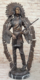 Native American Indian Warrior w/ Rifle Bronze Statue Sculpture Western Decor
