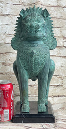 Chinese Foo Dog Guardian Lion Bronze Sculpture Statue Signed Handmade Art 13" x 6"