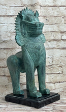 Chinese Foo Dog Guardian Lion Bronze Sculpture Statue Signed Handmade Art 13" x 6"