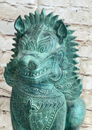 Chinese Foo Dog Guardian Lion Bronze Sculpture Statue Signed Handmade Art 13" x 6"