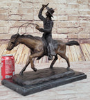 Will Rogers Solid Bronze C.M. Russell Bronze Cowboy Riding Horse Art Statue 16" x 17"