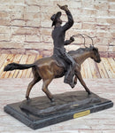 Will Rogers Solid Bronze C.M. Russell Bronze Cowboy Riding Horse Art Statue 16" x 17"