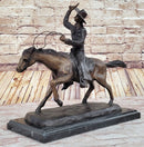 Will Rogers Solid Bronze C.M. Russell Bronze Cowboy Riding Horse Art Statue 16" x 17"